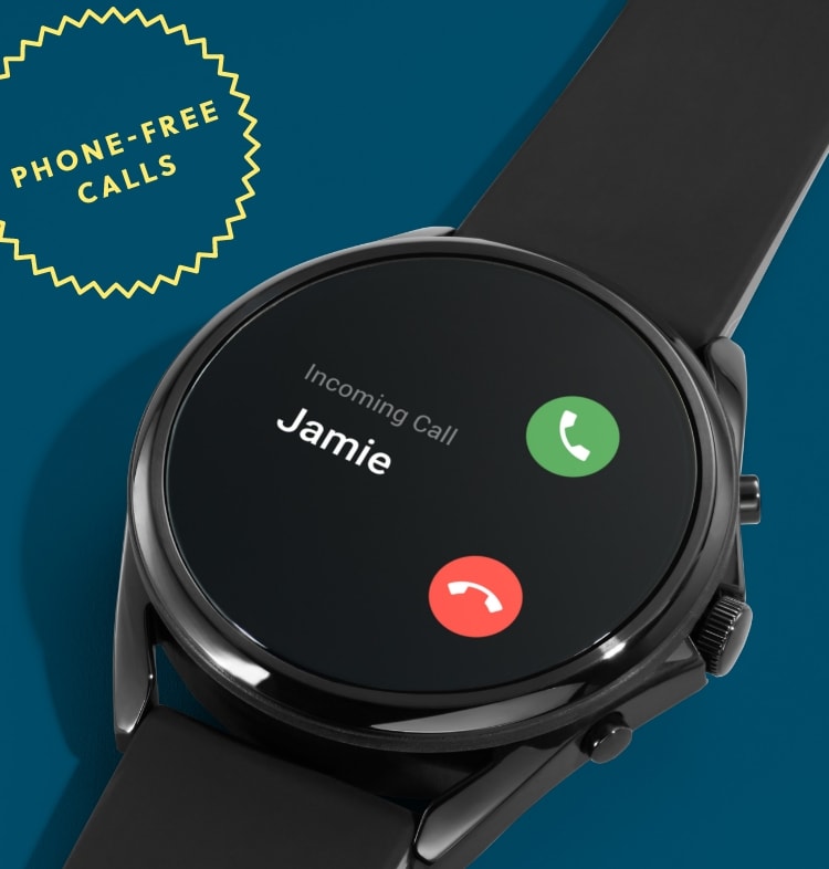 A Gen 5 LTE smartwatch with Incoming Call Jamie on the dial. 