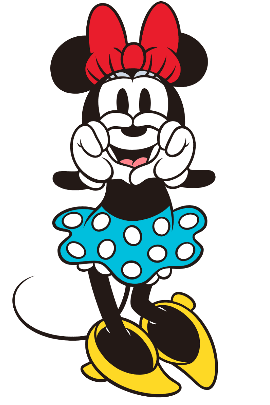 Grafiken von Disneys Micky Maus und Minnie Maus sind verspielt um das Design angeordnet.