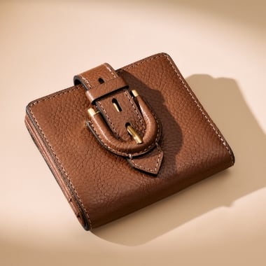 Un porte-monnaie en cuir marron.