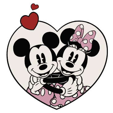 Animation de Mickey et Minnie avec des cœurs.