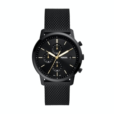 Une montre noire en acier inoxydable pour homme