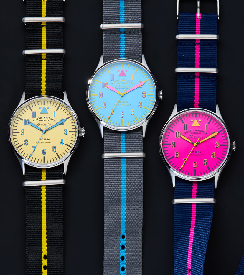 Collection of neon Forrester watches.