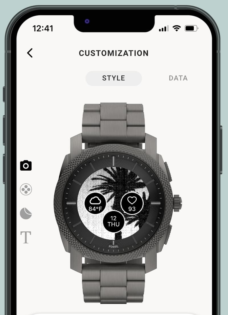 Screenshot of Fossil smartwatch app customisation page.