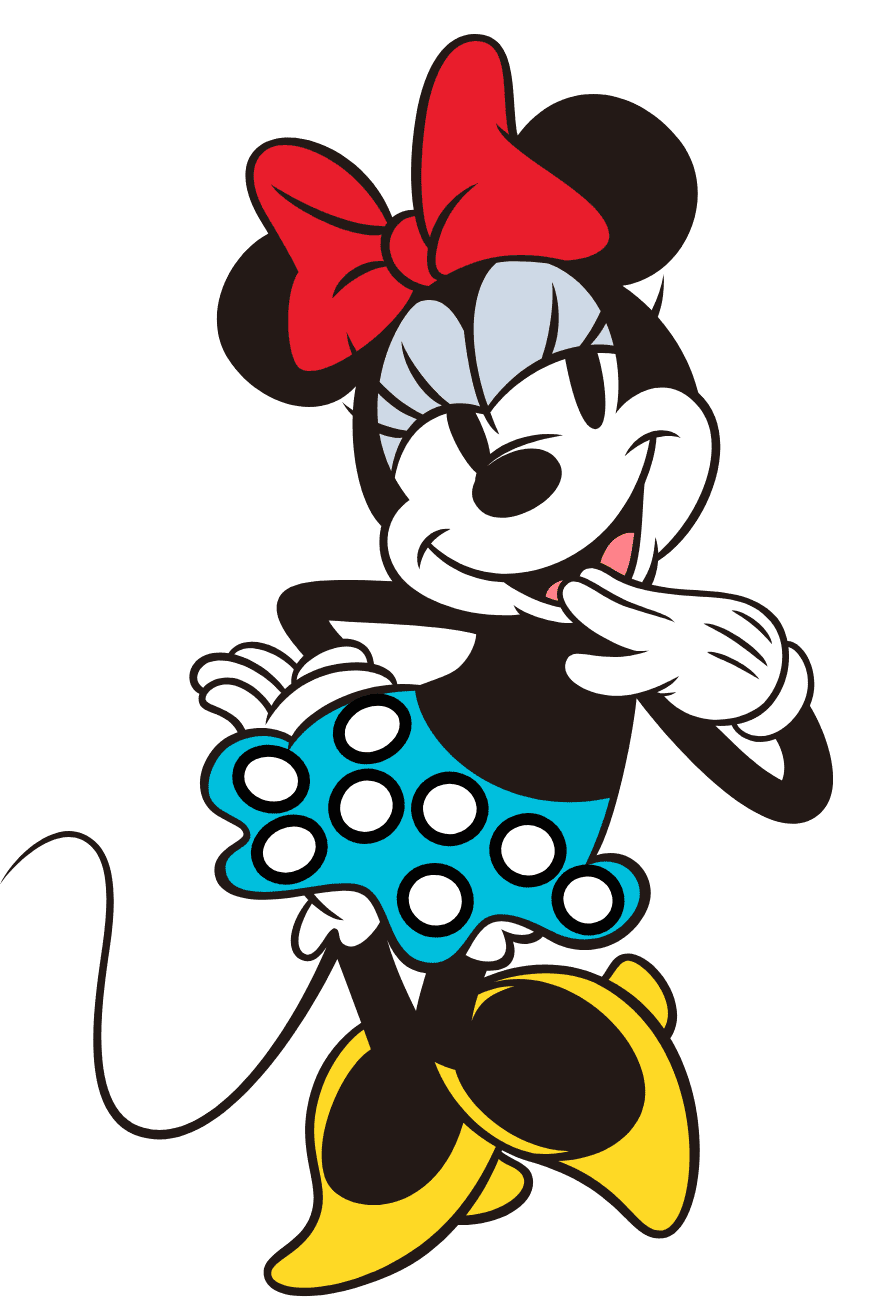 Grafiken von Disneys Micky Maus und Minnie Maus sind verspielt um das Design angeordnet.