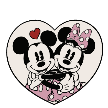 Animation de Mickey et Minnie Mouse avec des cœurs.