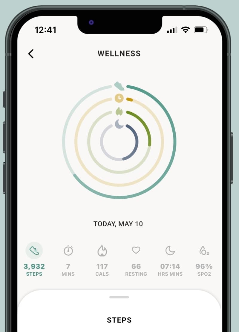 Screenshot of Fossil smartwatch app wellness page.