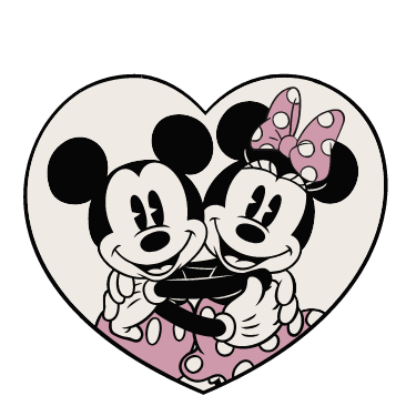 Animation de Mickey et Minnie avec des cœurs.